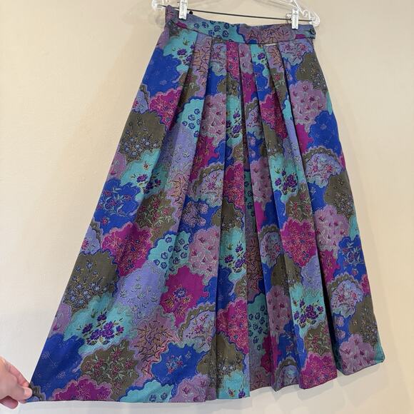 Geiger‎ Austria Skirt Women 10 Wool Floral Pleated Midi Whimsigoth Fairy Vtg Art - Picture 3 of 15